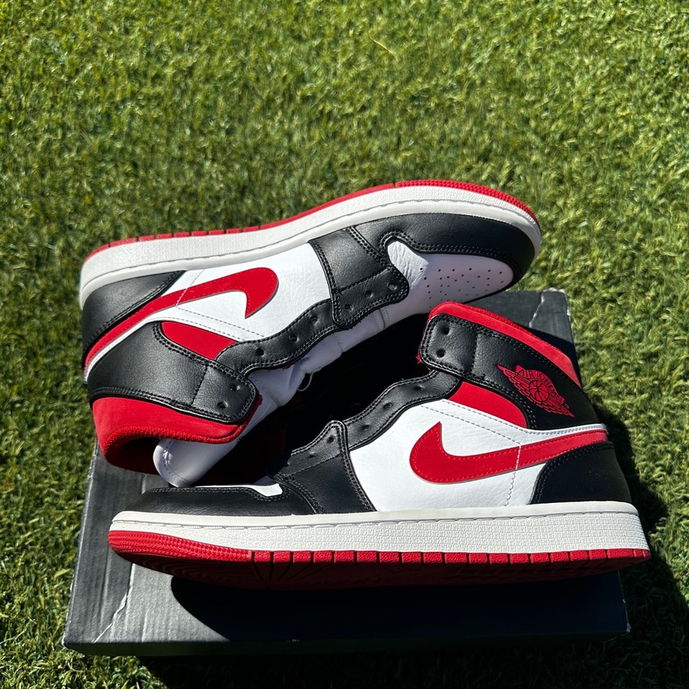 Nike Air Jordan 1 Mid Black white Gym Red Sneakers
